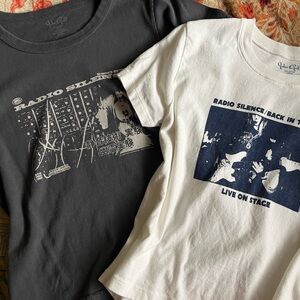Brandy Melville Baby Graphic Tees “Radio Silence” Grey and White BUNDLE (2)